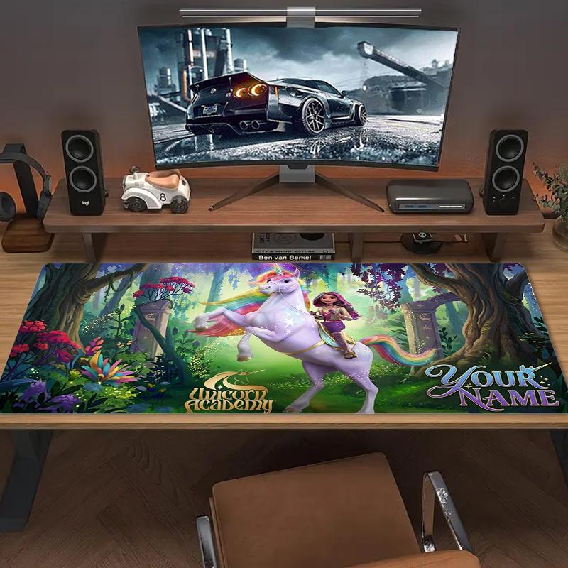 Custom Name Unicorn Academy Mouse Pad Large Gaming Table Cushion Non-slip Laptop Tablet Big Mousepad XXL Mat Mini PC Playmat With Lock edge_XIA