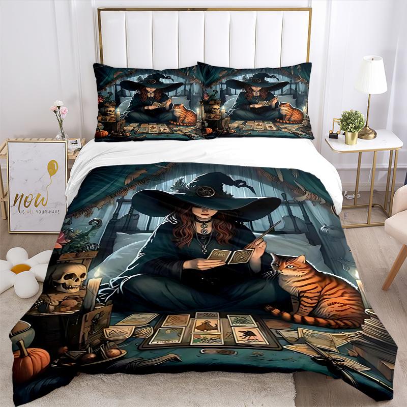 3pcs Anime Witch Tarot Card Reader Bedding Set - Includes One Quilt Cover and Two Pillowcases (No Core) - Perfect for Bedroom and Guest Room Decoratio