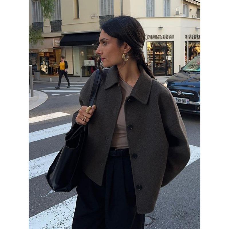 Fashion Turn Down Collar Fleece Short Coats For Women Casual Solid Single Breasted Pockets Jackets Autumn Female Chic Outerwear