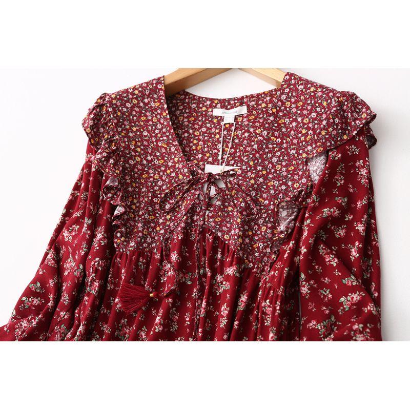 Foreign Trade Overplus Order Sweet Elegant Cotton Silk Dress Floral High Waist Artificial Cotton Skirts Women's Long Sleeve Doll Skirt