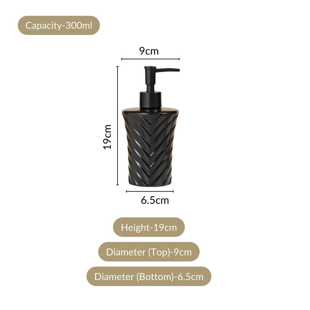 Керамический дозатор для жидкости с геометрическим дизайном | Бутылка для жидкого мыла для кухни | Диспенсер для мыла для умывальника и ванной комнаты | 300 мл (черный)