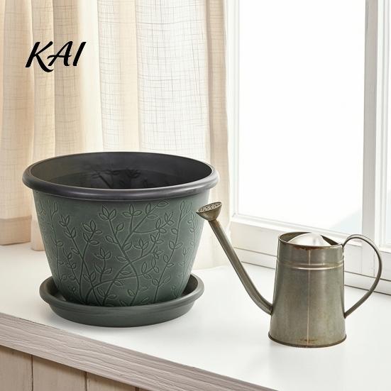 Indoor Decorative Plant Containers 12 Inch Thickened Flower Pots for Outdoor Indoor, Plastic Leaf-Pattern Texture Garden with Trays Planter