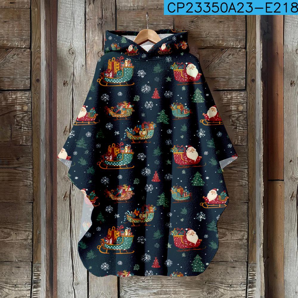 Женский плащ с капюшоном с 3D цифровой печатью – Рождественский винтажный стиль