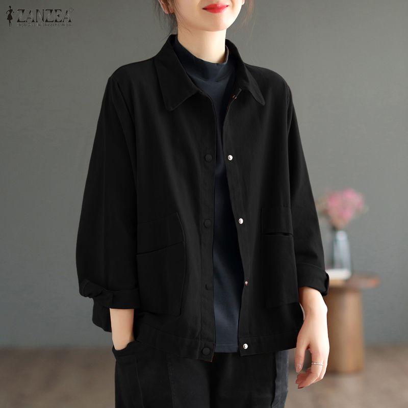 ZANZEA Женская повседневная блузка с отложным воротником и длинным рукавом