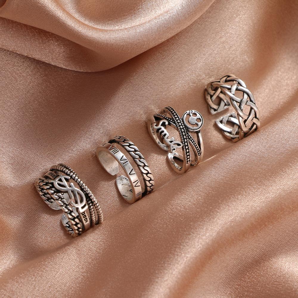 Letter Punk Style Retro Ring Open Ring Party Concert Fashion Jewelry Gift