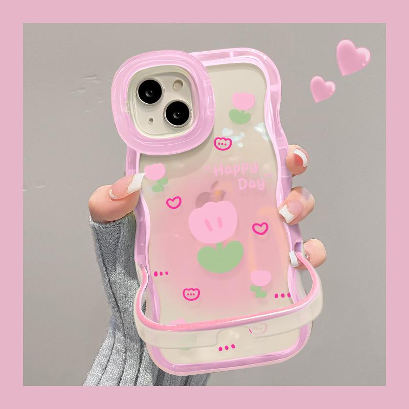 Подходящий для Apple 15 Прозрачный чехол для мобильного телефона на лето IPhone 14 Мазки Цветы 13 Волнистый край Невидимый Двойной кронштейн 12