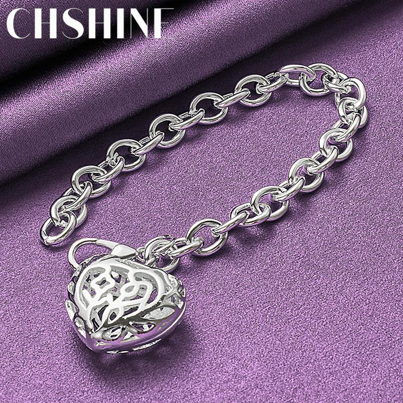 CHSHINE Шарм из стерлингового серебра 925 пробы Браслет с полым сердцем для женщин Свадебная вечеринка Модные украшения