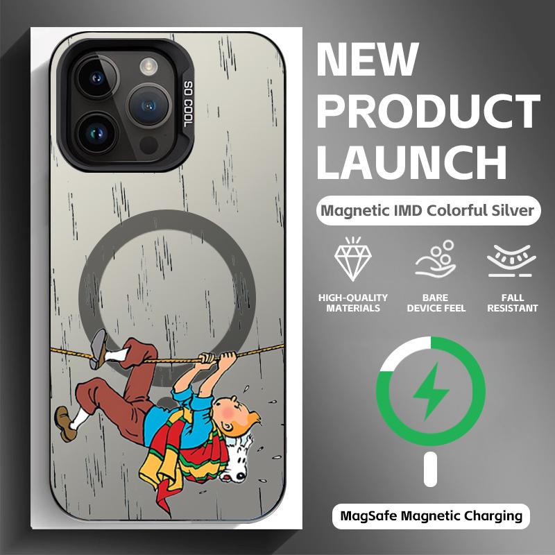 T-Tintin A-Adventures Phone Case black magnetic IMD Colorful Silver Suitable case for iPhone17 16 15 14 13 12 11Pro Max