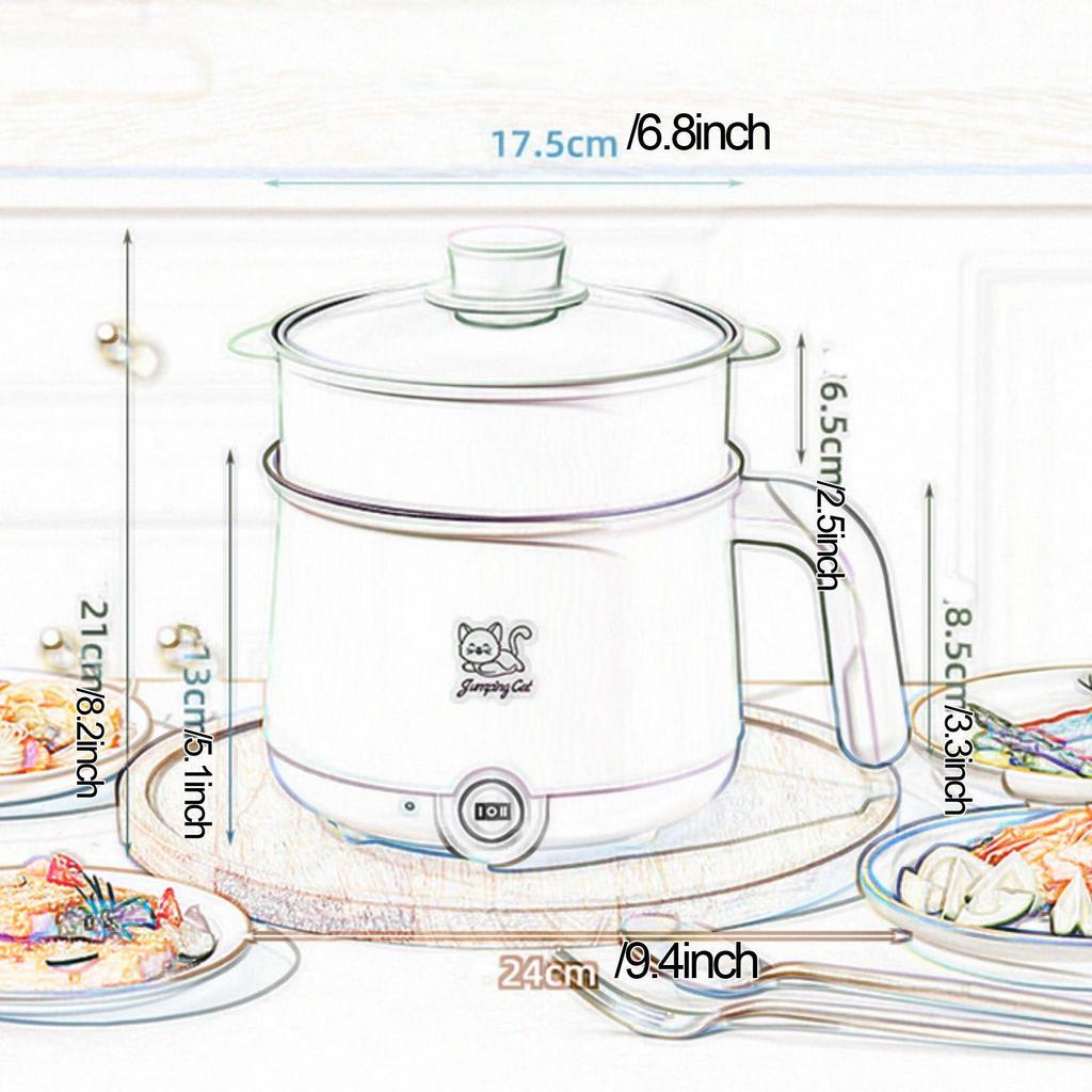 Electric Hot Pot with Steamer Multi Function Portable Noodles Cooker 1.8L Ramen Cooker for Steak Pasta Dumpling Shabu Shabu Soup