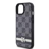 Dkny Leather Checkered Mono Pattern & Printed Stripes Case For Iphone 15 Plus / 14 Plus - Black