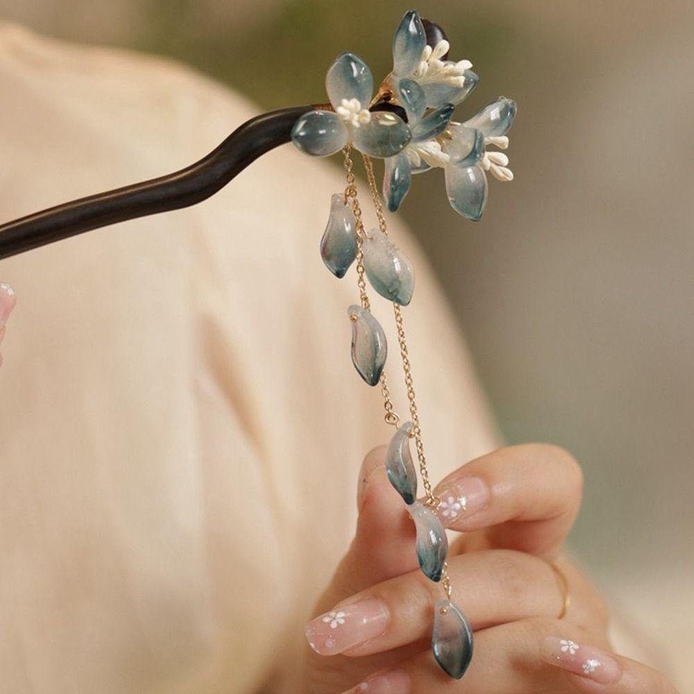 Flower Hanfu Hairpin Chinese Style Wooden Hair Stick Retro For Girl