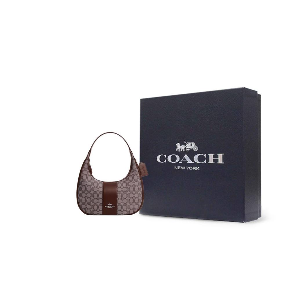 Coach Кармен 29 Signature Жаккард Застежка-молния Гладкая Кожаная Сумка-тоут Сумка через плечо Большая Женские сумки Серебряный Клен CV001-SVS8S