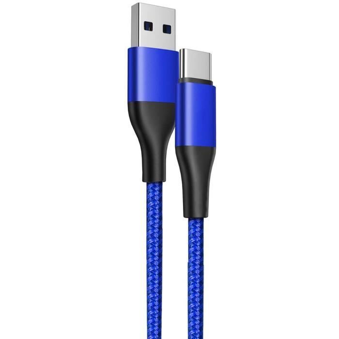 Câble USB-C 1M Charge Rapide 3A pour Samsung Galaxy A05s A15 A16 A25 A26 A35 A55 A56 - Nylon Tressé Bleu