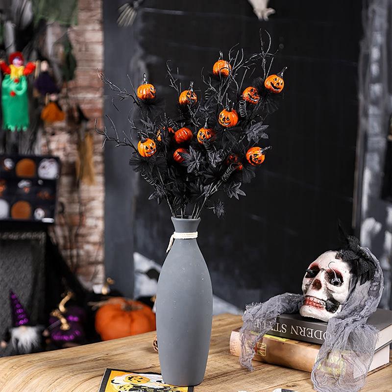 Halloween Branches Fake Twig with pumpkin Flower Halloween Creepy Centerpieces Bouquet for Halloween Party Supply