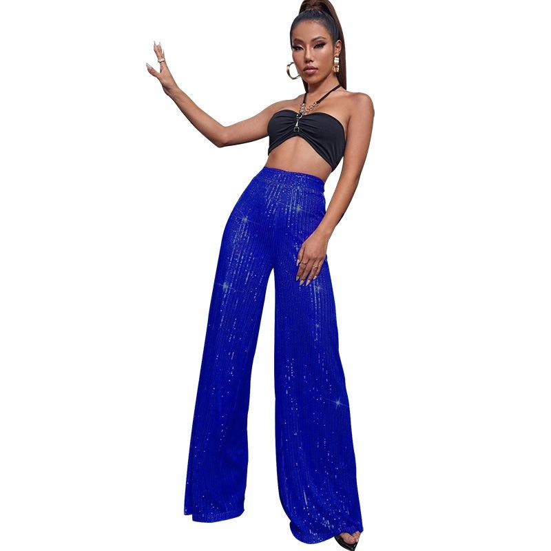 Women's New High Grade Solid Color Pendant Sequin Casual Wide Leg Pants