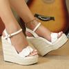 Women  High Heel Dress Shoes Summer Weave Solid Platform Wedges Open Toe Sandals Fashion  Shoes