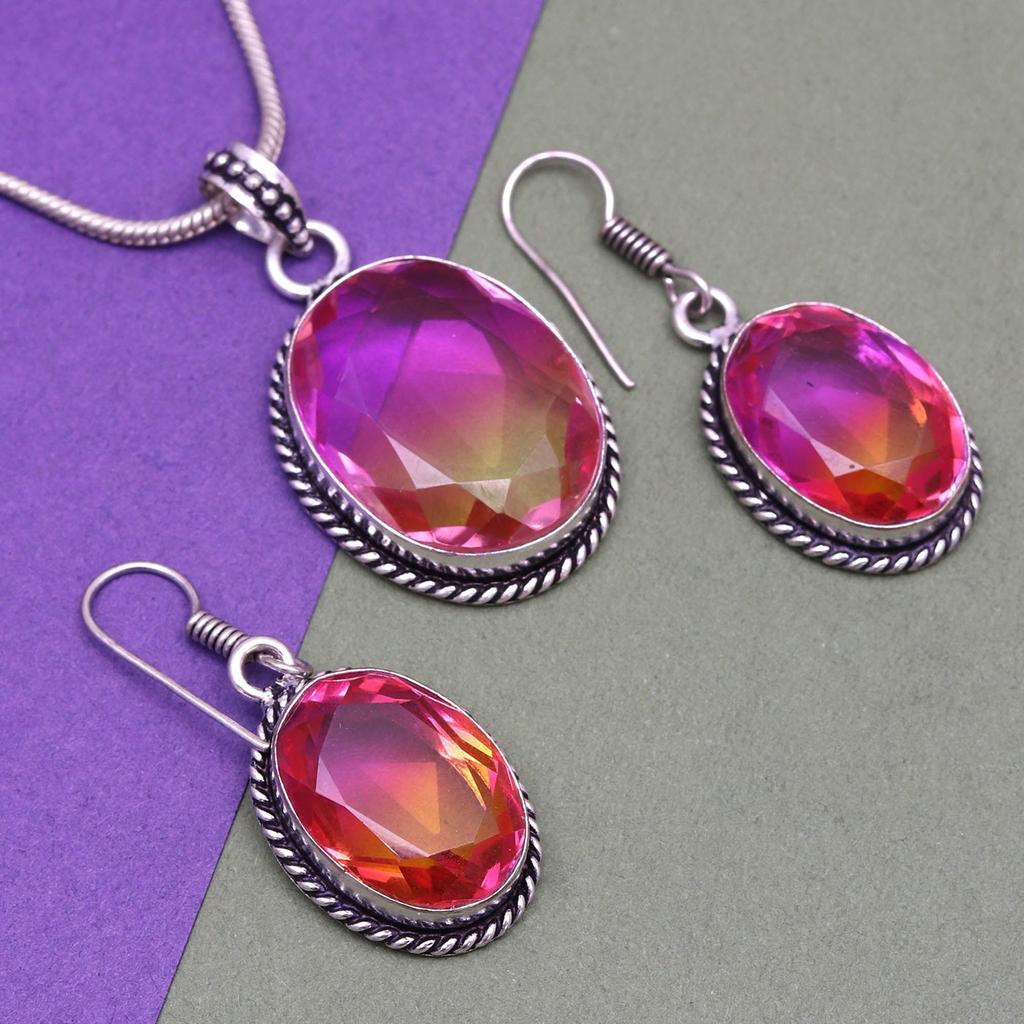 Турмалиновый комплект из драгоценных камней, подарок на свадьбу, двухцветный кулон, серьги, кольцо