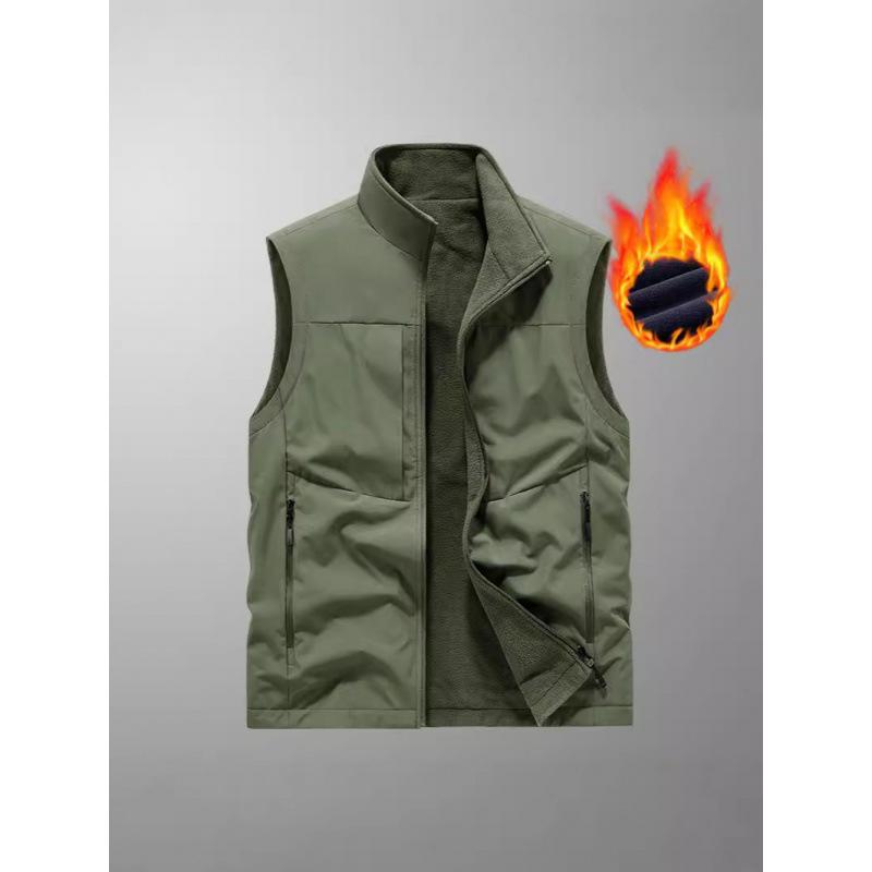 Осенне-зимний мужской жилет среднего возраста из утолщенного бархата с основой для сохранения тепла и повседневным жилетом, с многокарманным жилетом с обеих сторон