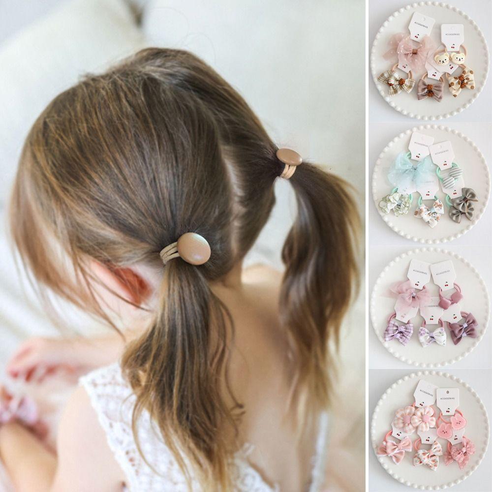 10Pcs Cute Elastic Rubber Band Kids Girls Hair Rope Scrunchies Bows Flower Headdress