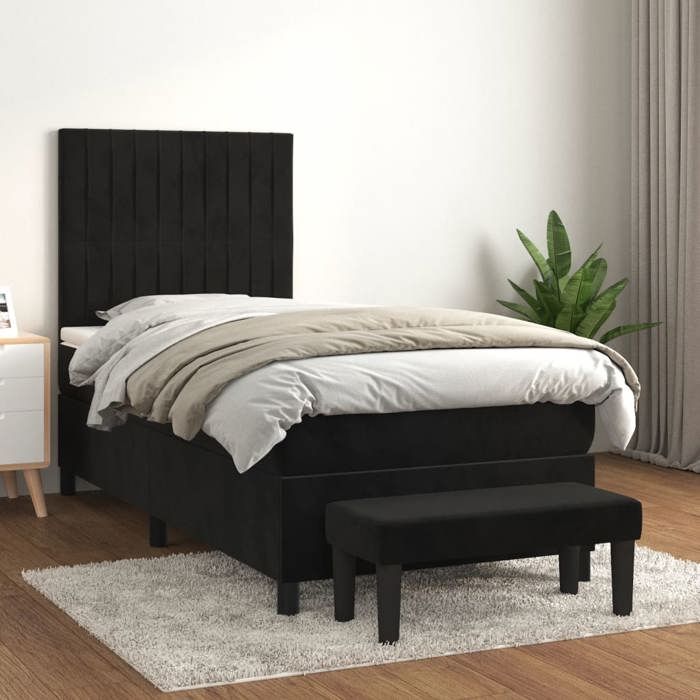 Maison Exclusive - Sommier à lattes de lit avec matelas Noir 90x200 cm Velours