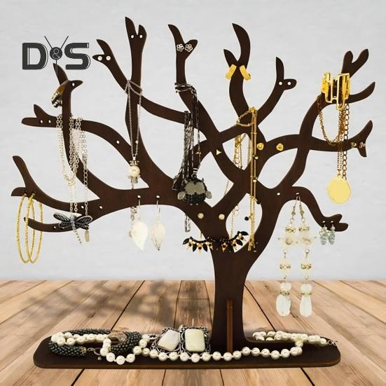 Деревянная подставка для ювелирных изделий, держатель для сережек, простая в установке, многоцелевой органайзер для ожерелий в форме дерева, держатель для браслетов