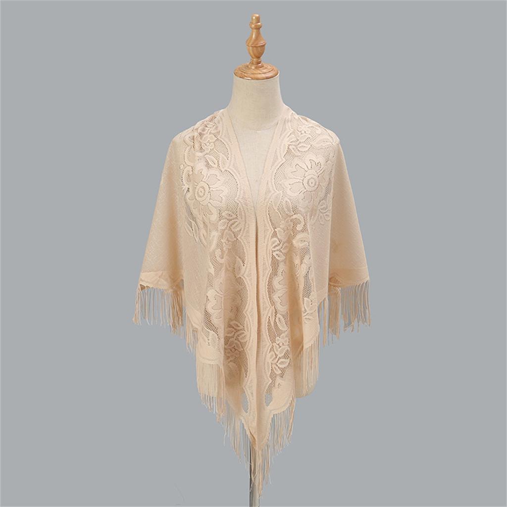 Nylon Hollowed Out Single Color Breathable Tassel Scarf Shawl Female