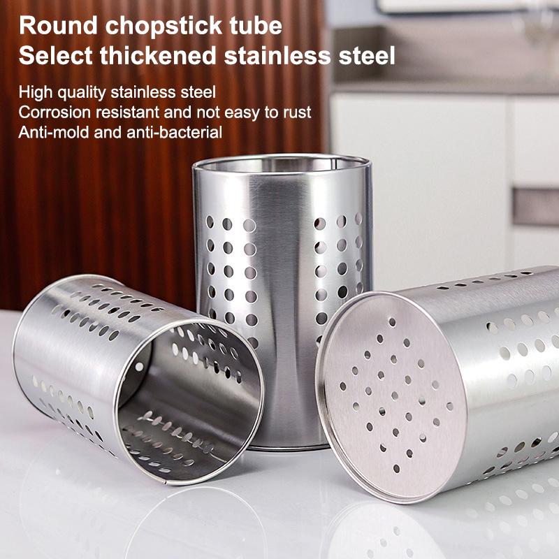 Трубка для палочек из нержавеющей стали Ведро для столовых приборов Большая вместимость Хранение кухонной утвари Круглое отверстие Полая дренажная трубка