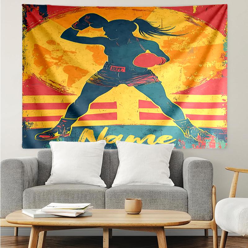 Custom Name Boxing Print Tapestry, Backdrop, Easy Setup, Ideal for Bedroom, Office & Living Room, with Aesthetic Wall Hanging Decor.