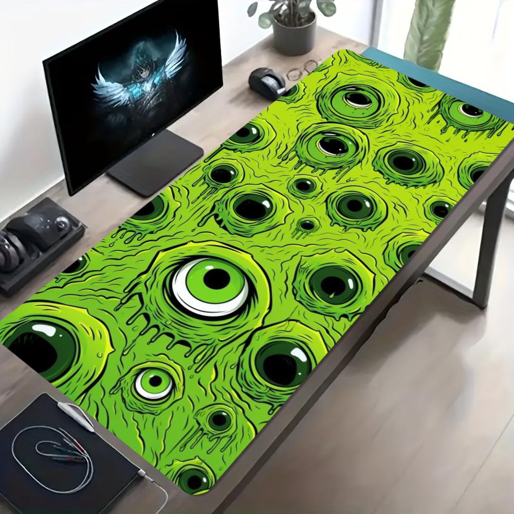 Horror Eyeball Pattern Gaming Mouse Pad Non Slip Rubber Base Stitched Edge Aesthetic Desktop Mat For Gamer Office Laptop Decor