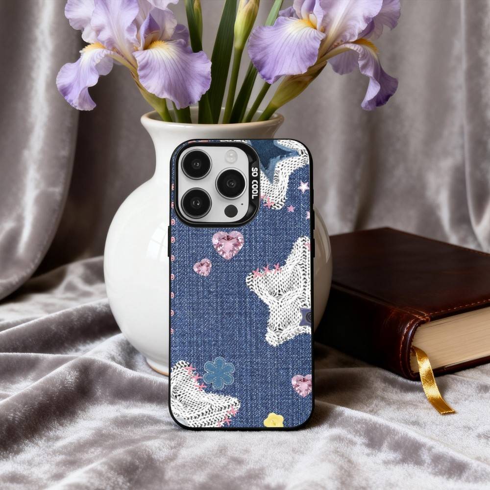 R-Ретро D-джинсовые нашивки Чехол для телефона Для iPhone 17, 16, 15, 14, 13, 12, 11 Plus, Pro Max Черный Конфетный серебристый чехол для телефона