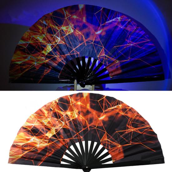 UV Fluorescent Folding Fan Lightweight Kung Fu Dance Performance Handheld Fan Portable Summer Cooling Fan Decoration Party Accessories