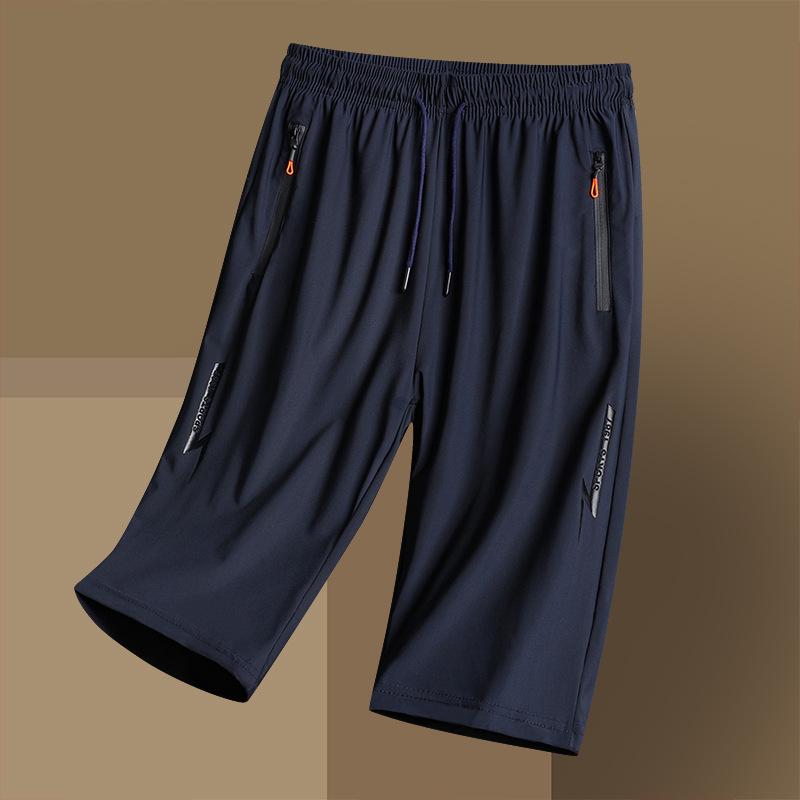 Мужские спортивные шорты-капри больших размеров из быстросохнущего ледяного шелка с принтом молнии