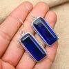 Blue Sapphire Lab-Created Gemstone Handmade 925 Solid Sterling Silver Jewelry Earrings
