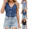 Женский однотонный джинсовый жилет с V-образным вырезом на пуговицах