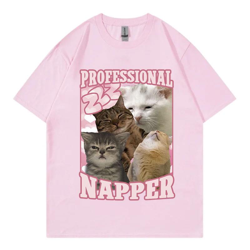 Футболка Professional Napper Funny Cat Meme Kawaii Fashion с коротким рукавом, высококачественная хлопковая одежда, футболка унисекс