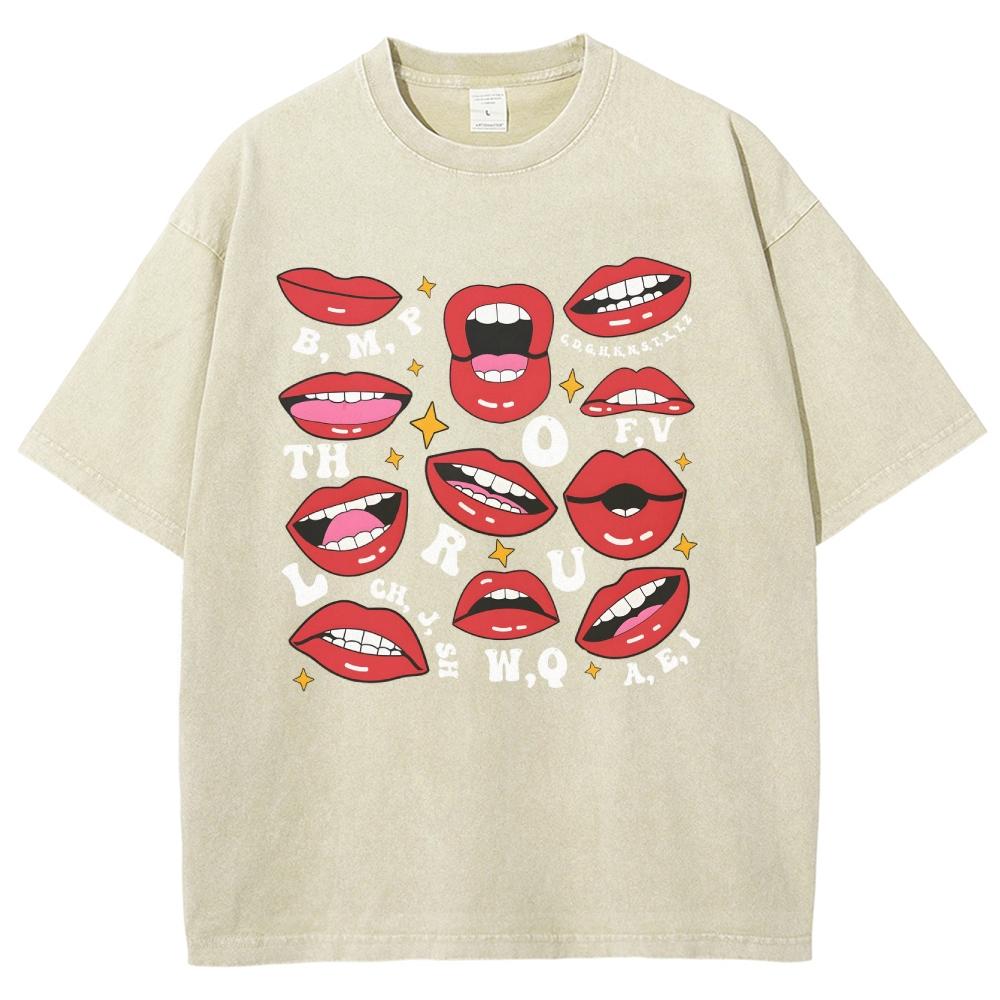 Красная женская футболка с принтом в виде губ из мультфильма, свободная, свободного покроя, унисекс, с круглым вырезом, коротким рукавом, винтажный дизайн