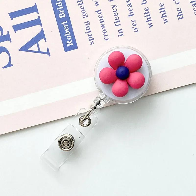 Женский милый цветок выдвижной значок катушка для удостоверения личности шнурок для имени белый воротник держатель для бейджа катушки брелок держатель для карт аксессуары