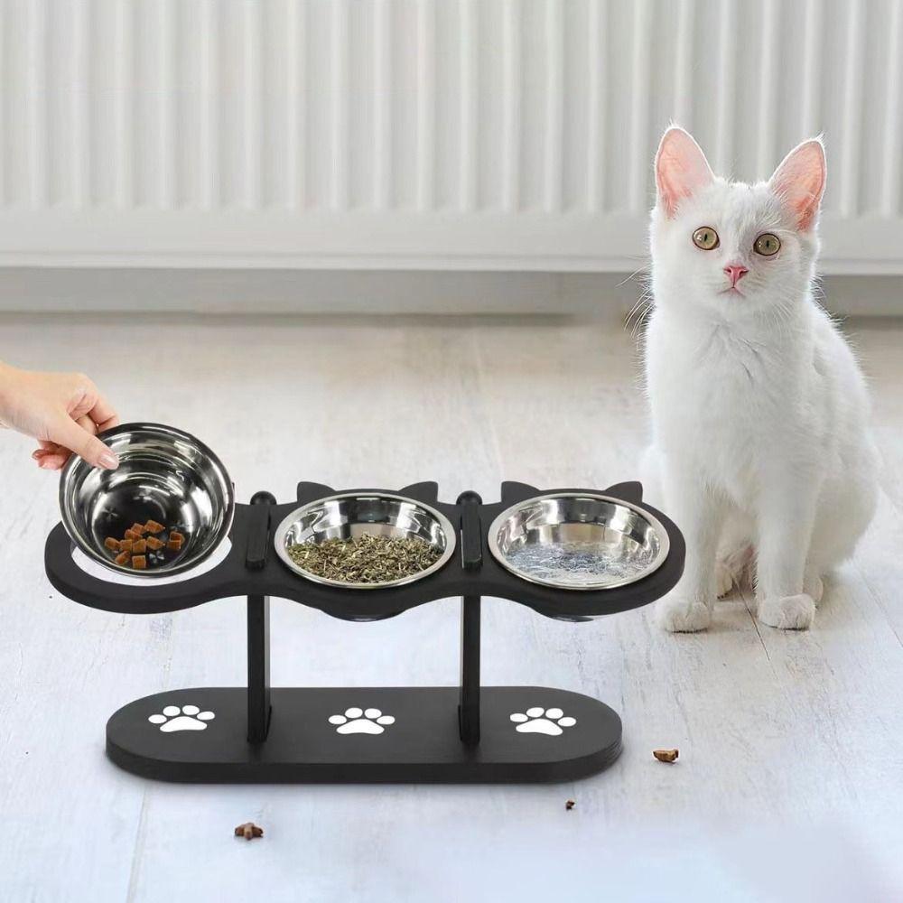 Деревянная стойка для корма для домашних животных, миска для воды из нержавеющей стали, симпатичная приподнятая миска для кошек и собак, лакомства для домашних животных