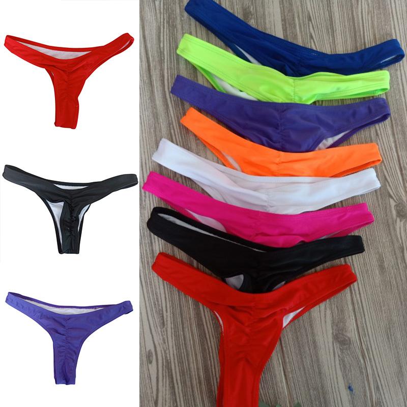 Women's Pleated Swimsuit Briefs Brazilian Bikini Bottom Beachwear Swimwear Thong