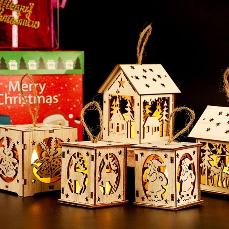 Christmas Wooden House Decoration With Warm LED Light Illuminated Cottage Ornament For Seasonal Display