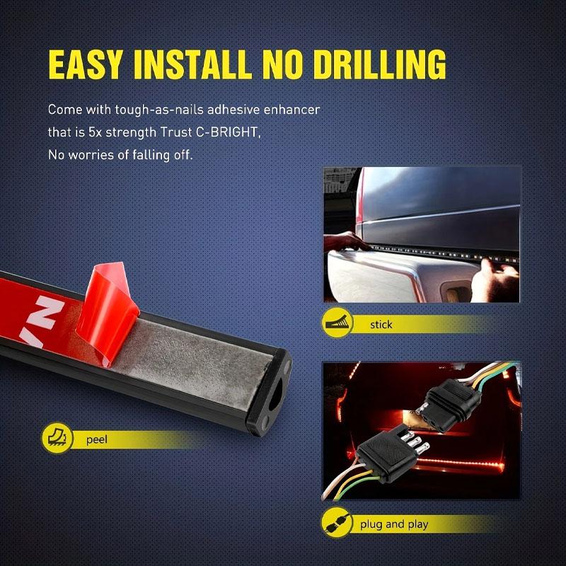 48/60 Inch Truck LED Tailgate Light Strip Running Brake Turn Signal Lamp Warning Brake Reverse Tail Light Bar for Car Pickup SUV