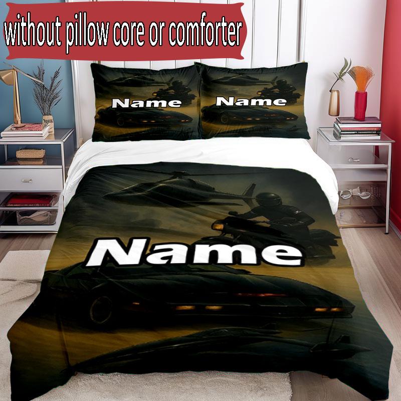 3pcs Duvet Cover Set (1*Duvet Cover + 2*Pillowcase, Without Core), Custom Name Knight Rider Pattern Bedding Set, Home Bedroom Decor Gift