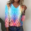 Fashion Gradient 3D Print Women's V-Neck Long Sleeve T-Shirt, Autumn Casual Breathable Women's Top