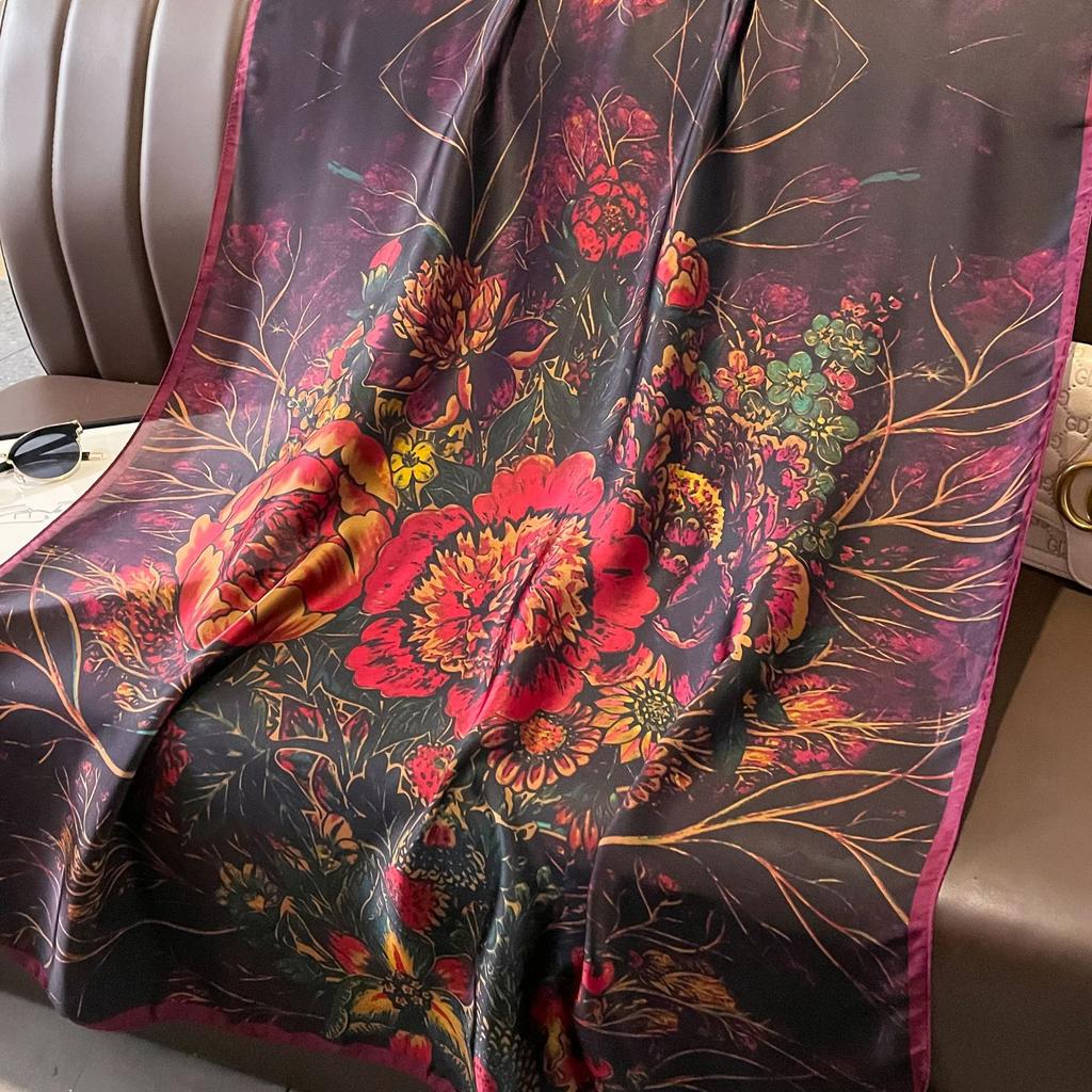 Шелковый шарф с принтом ботанических цветов, весна и лето, новый атласный шарф Li Jin, темпераментная женская шаль