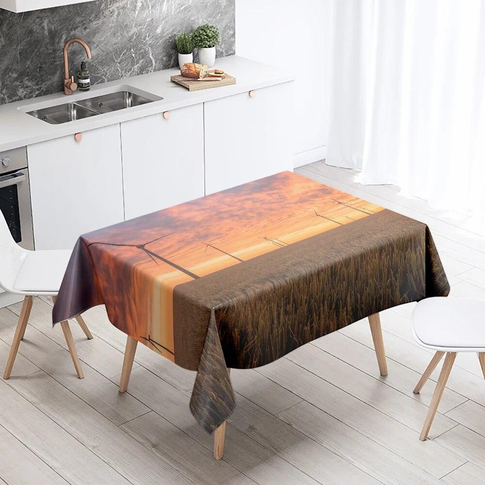 Закат, ветряная мельница, пейзаж, скатерть, вечерние, ресторан, банкетный декор, пятностойкое, водонепроницаемое украшение для домашнего стола