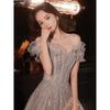 2025 Elegant Off-the-Shoulder Evening Dress for Women - Summer Fairy Style for Banquets and Birthdays