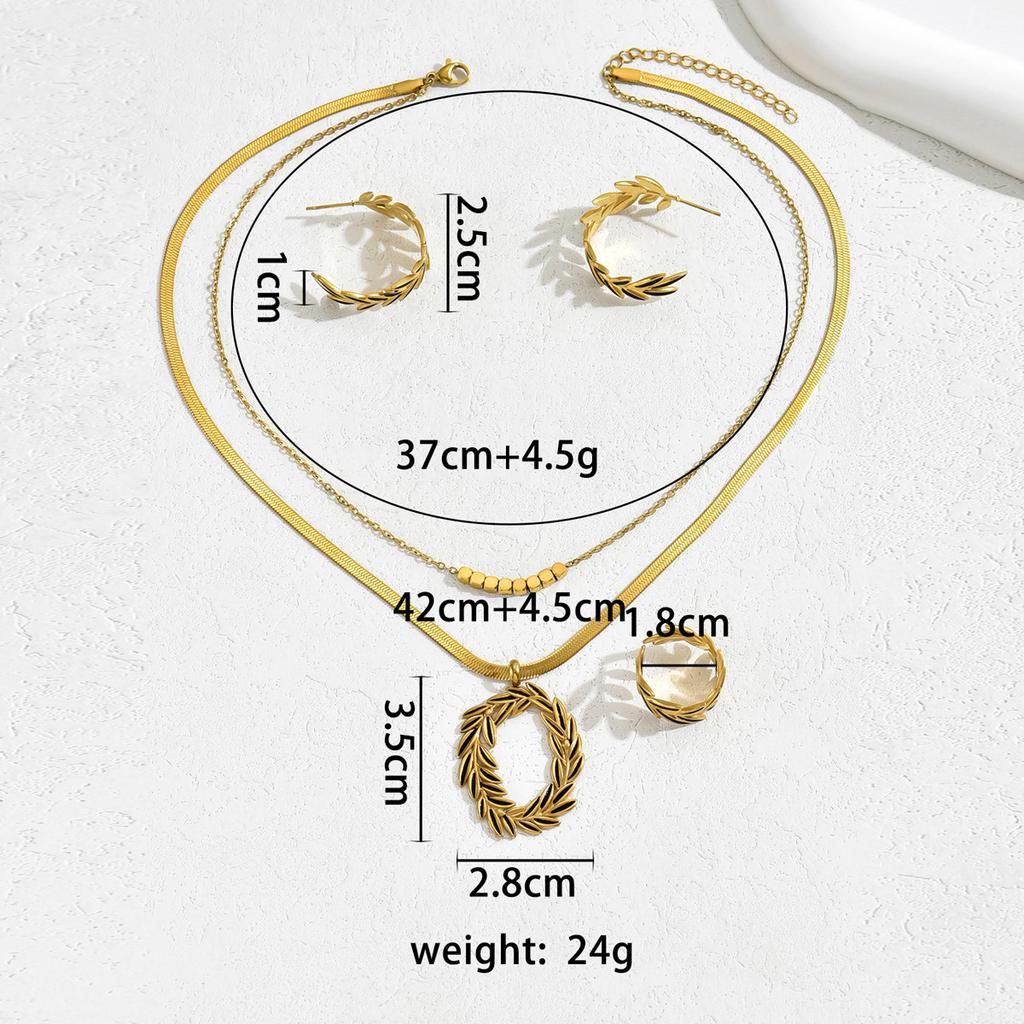 Стильное и простое по стилю кольцо, женское ожерелье, комплект украшений, дизайн в виде листьев, стекающих с масла, серьги, длинная цепочка.