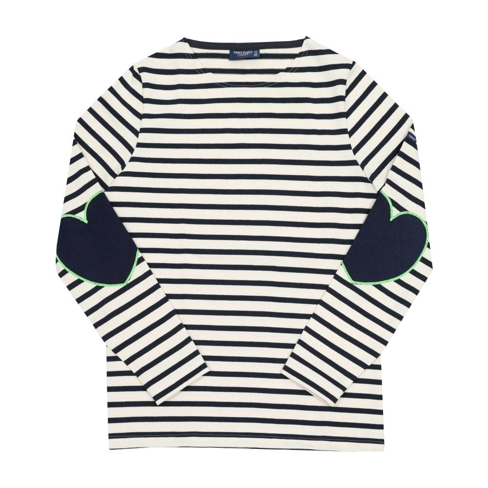 SainT JameS Women S T ShirT Elbow hearT paTch Bojani STripe Mari Tonic 8649 Ecru