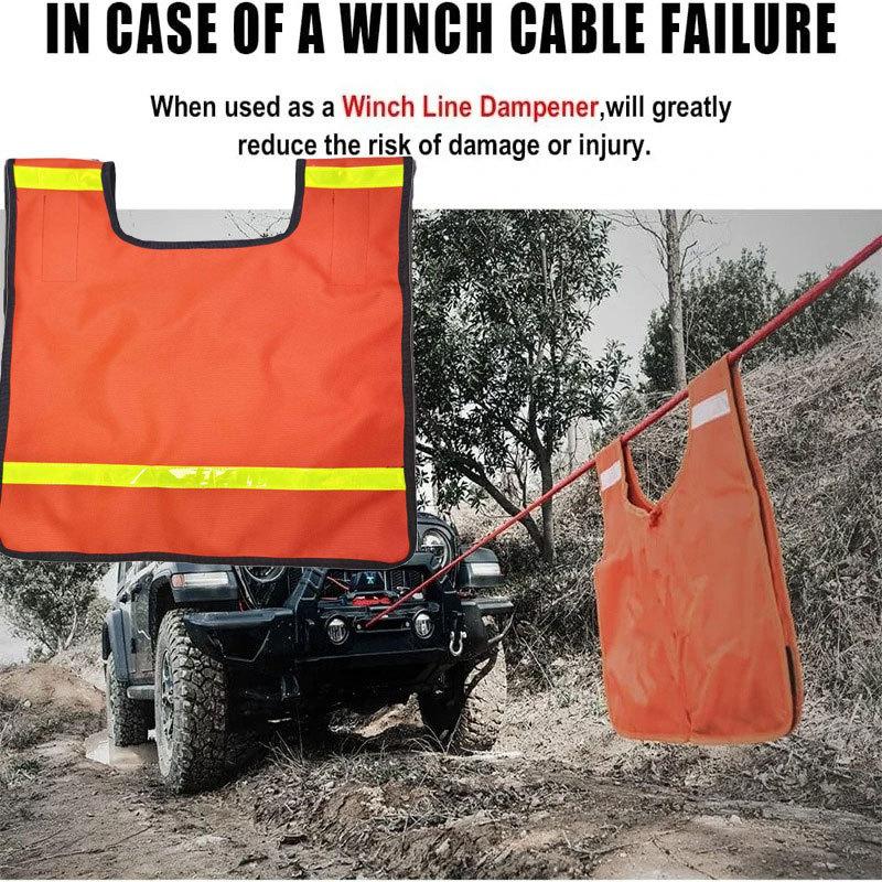 Winch Rope Dampener Blanket Cable Damper Cushion with Pocket Reflective Strips Heavy Duty Car Off-Road Safety Recovery Blanket