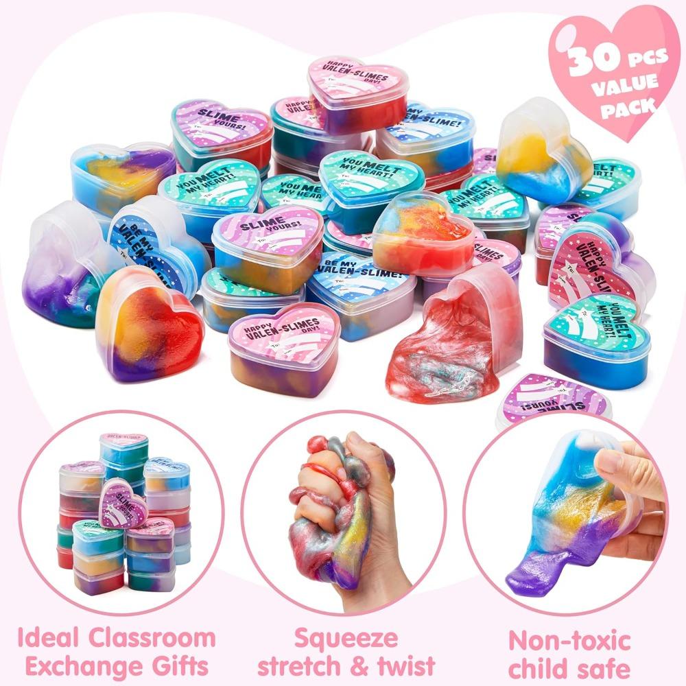 JOYFY 30 PCS Valentines Day Galaxy Slime Hearts for Kids Valentine Classroom Exchange Prizes Party Favors Valentine's Day Gifts